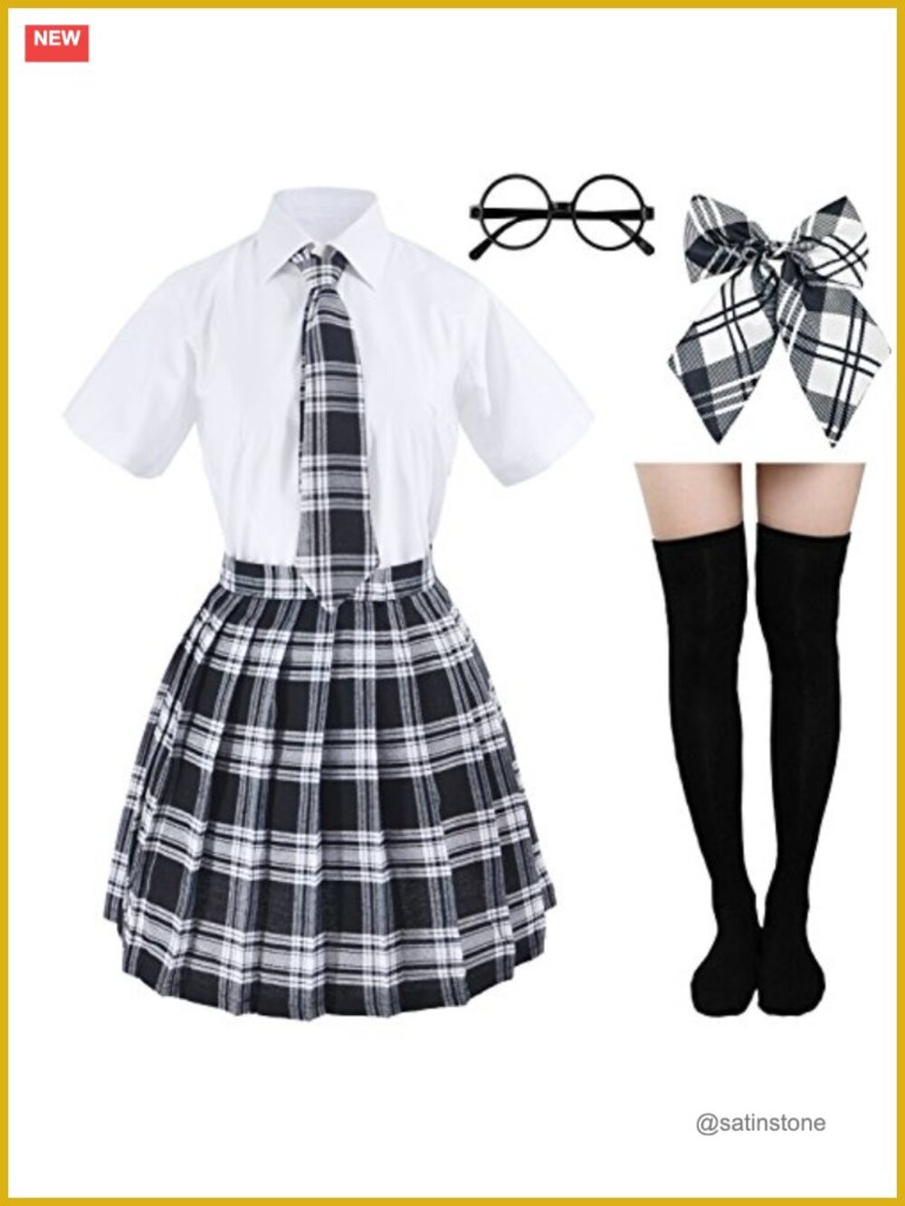 Tartan Pleated School Uniform Cosplay Costume 6-Piece Set